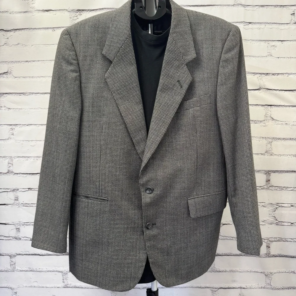 Hardy‎ Amies London Blazer Mens 38R Gray Houndstooth Wool Blend Sport Coat